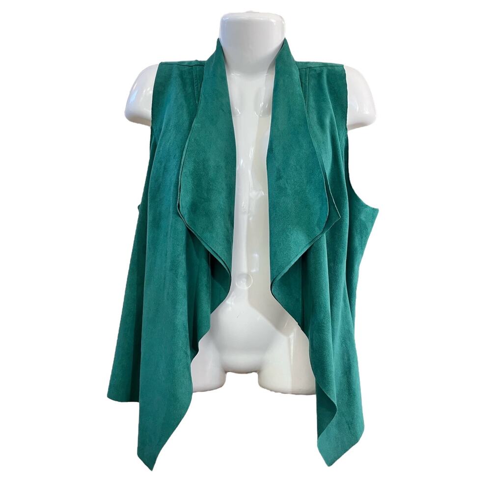 CHAUS New York Women's Green Open Front Drape Sleeveless Vest | Size XL